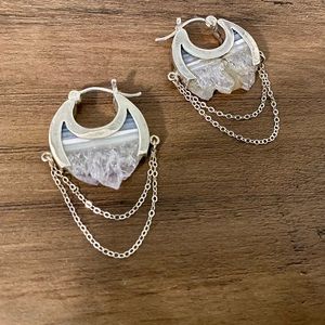 Buddha jewelry organics mini earrings with hanging chain and beautiful stone